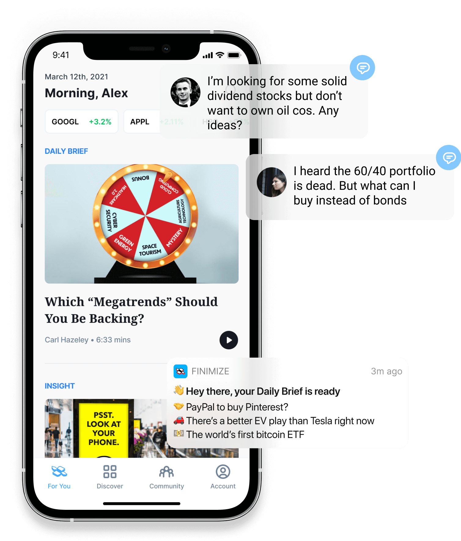 Finimize app with community messages